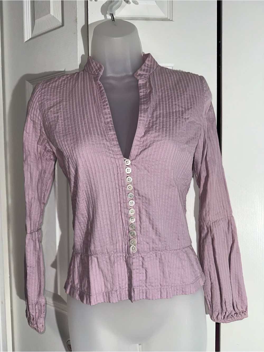 Marc Jacobs Dusty Purple Crinkled Ribbed Bell Sleeve Blouse Sz 2 Cottage  AA29
